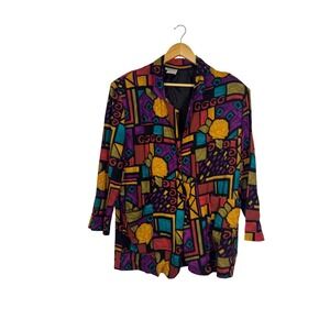 Vintage 80s Ormond Womens Large Blazer Multicolor Abstract Geometric Rayon USA